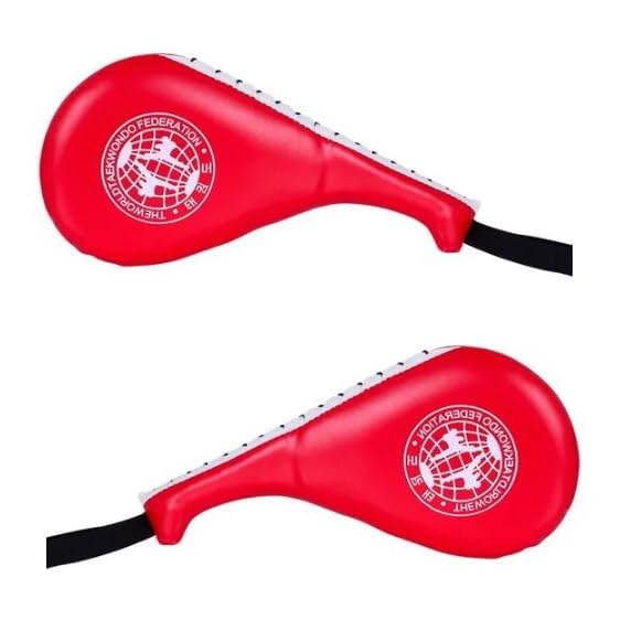 2 Pack red Taekwondo Double Kick Pads Target Karate Kickboxing Muay Thai MMA Striking Target Pads, TKD Sparring Gear Red, 15 x 2.5 x 7.5 in
