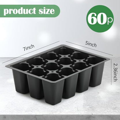 RooTrimmer 60 Pack Reusable 12-Cell Seed Starter Tray, Plant Starter Trays with Large Drainage Holes for Seed Germination, Easy to Repotted, Fits Standard 1020 Flats and TD377 Trays, Black - color: Black, size: 12 Cells-60P