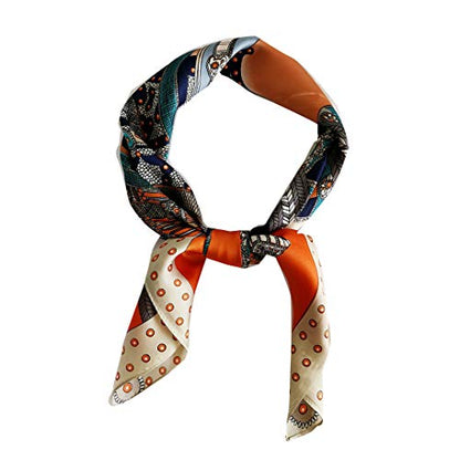 FONYVE Silk Feeling Scarf Medium Square Satin Head Scarf for Women 27.5 × 27.5 inches - color: 01 Beige Edge
