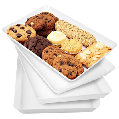 DCA 4 Pack Plastic Serving Trays, Stackable & Lightweight Set for Parties, BBQ, Camping, Desserts & Snacks – Perfect for Hostess Gifts & Kitchen Organization, BPA Free, White