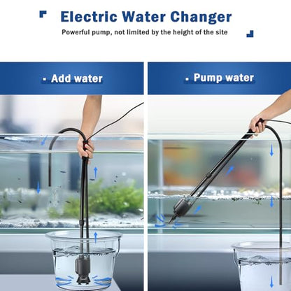AQQA Electric Aquarium Vacuum Gravel Cleaner, 6 in 1 Fish Tank Vacuum | Automatic Cleaning Tools Kit Water Changer, Multifunction Wash Sand Filter Water Circulation 20W 320GPH 110V