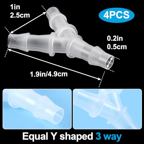 4Pcs 1/4" Y Shape Splitter Tubing Connectors Barb Hose Fitting | Plastic Tee Shape Tubing Connector, Universal 3 Way Oxygen Splitter Joint Splicer for Air Line Gas Fuel Pipe - White - size: 1/4inch