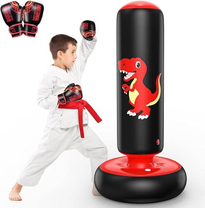 QPAU Inflatable Punching Bag, 48 Inch Stable Inflatable Boxing Bag for 3-6 Kids,Dinosaur Toy & Gifts for Boys and Girls, Kids Boxing Set for Practicing Karate, Taekwondo - color: Dinosaur Red