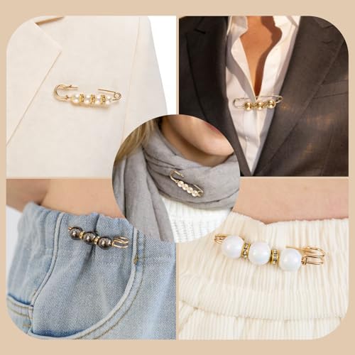 12 Pcs Pearl Brooch Pins for Women Clips Artificial Pearls Decorative Safety Pins for Dresses Skirts Sweaters Cardigans Shawls