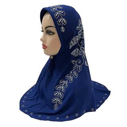 RARITYUS Women Bling Rhinestone Pearl Instant Scarf Muslim Hijab Fashion Shawl Head Wrap Turban Cap with Flower Accent - color: Z Color 7