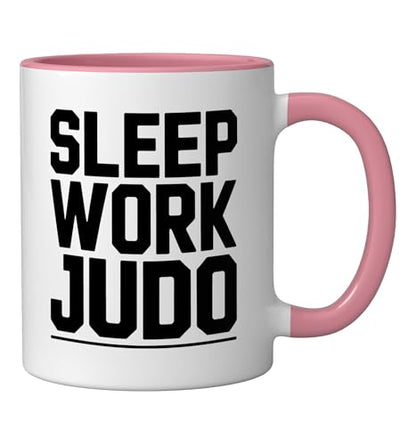 Judo Dad Life Humor Between Work Sleep Mat Time Martial Arts Ceramic Mug, Pink/White - color: Pink/White