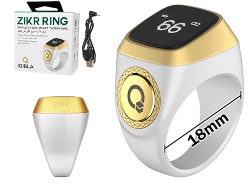 Anlising Smart Ring Counter, Smart Tasbih Zikr Ring, Muslim Islamic Prayer Smart Rings, Tasbih Counter Smart Ring, Tasbeeh Smart Counter, Digital Electronic Smart Tally Counter for Prayer (White,18MM)