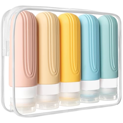 Travel Bottles for Toiletries, 5 Pack TSA Approved Travel Size Containers, 3oz Leak Proof Refillable Travel Accessories for Shampoo Conditioner, BPA Free Travel Bottles with Toiletry Bag - color: Colorful