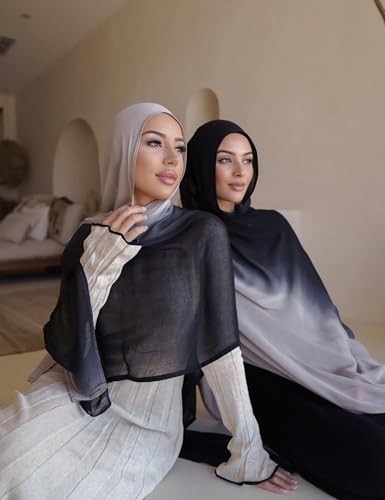 Txmout Ombre Modal Hijab Scarf for Women Muslim, Soft Lightweight Headscarf - color: Black - Grey