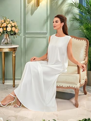 Modest Sleeveless Inner Dress for Abaya Muslim Women Maxi Long Slip Under Dress Prayer Islamic Dubai TurkeyJilbab Clothing - color: White, size: X-Large