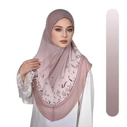 Ready To Wear Instant Hijab For Women Chiffon Hijabs Islamic Abaya Turban Muslim Slip-On Khimar Floral Hijab Scarf - color: 4# Dusty Pink