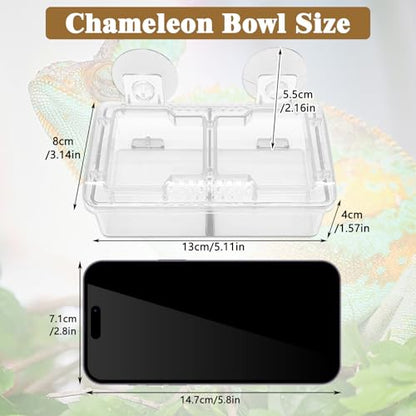 Hamiledyi Transparent Reptile Feeder with Suction Cup Separated Double Compartments Chameleon Bowl Gecko Live Worm Feeder Anti-Escape Reptile Supplies for Lizard Bearded Dragon (White, 2 Pcs) - color: White