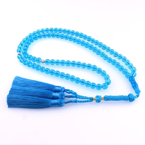 Muslims Islamic Dhikr 99 Tasbeeh Tasbih Prayer Beads, Blue Glass Beads with Tassel