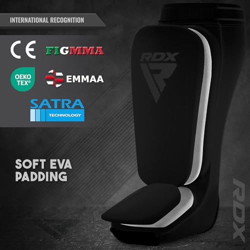 RDX Shin Guards Kickboxing Muay Thai, SATRA Approved, MMA Leg Instep Protection Pads, Sparring Training Martial Arts Boxing, Elasticated Padded Protector, Karate BJJ Taekwondo Gear, Men Women - color: Full Black, size: Small