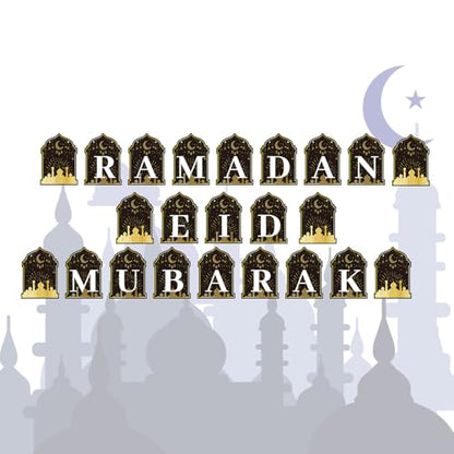 Eid Mubarak Banner, Pre-String Ramadan Kareem Banner Ramadan Garland Mubarak Fireplace Hanging Banner Eid Photo Booth Decor Decoration for Home Wall Party