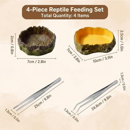 Reptile Water Dish and Reptile Water Bowl, 4 Pcs Reptile Food Dish for Bearded Dragon Water Bowl and Hermit Crab Water Bowl, Durable Reptile Feeding Dishes with Non-Slip Base for Various Pet Habitats