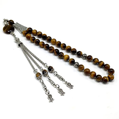 Design -Tiger Eye Stone Series Worry Beads - Prayer Beads (8 mm-33 Beads) Tesbih-Tasbih-Tasbeeh-Misbaha-Masbaha-Subha-Sebha-Sibha-Rosary (Gentle Men Model, 8mm 33 Beads) - color: Gentle Men Model, 8mm 33 beads