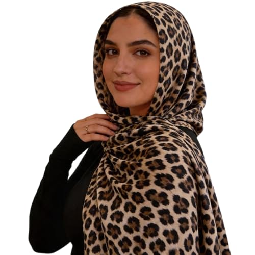 Hijab Scarf for Women Fashion Printed Modal Hijab Head Wrap Scarves Lightweight Long Scarf Shawls - color: Brown Leopard