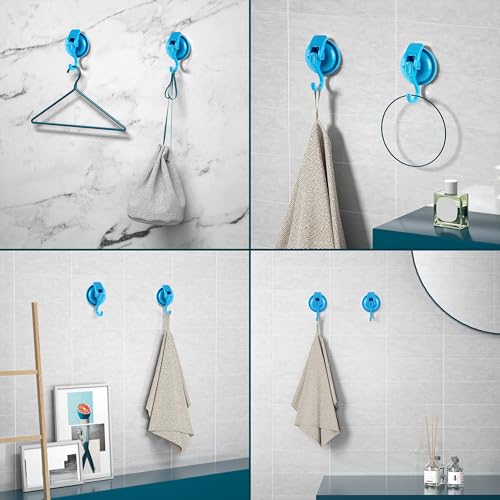 Heavy Duty Vacuum Suction Cup Hooks, Blue Plated Polished Super Suction for Kitchen Bathroom, 2 Pack - color: Blue