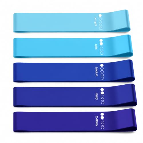 Resistance Bands Set of 5, Skin-Friendly Exercise Loop Bands for Legs and Glutes, Elastic Workout for Home Gym Fitness, Yoga, Pilates, Strength Training & Physical Therapy - color: Blue