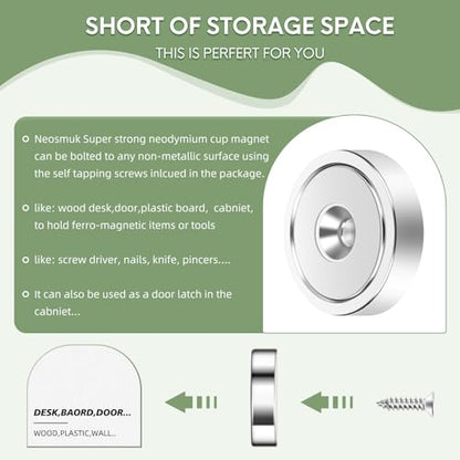 Neosmuk Silver Magnets with Screws,130lbs+ Heavy Duty Rare Earth 4 Pack - color: Silver, size: 130 lb