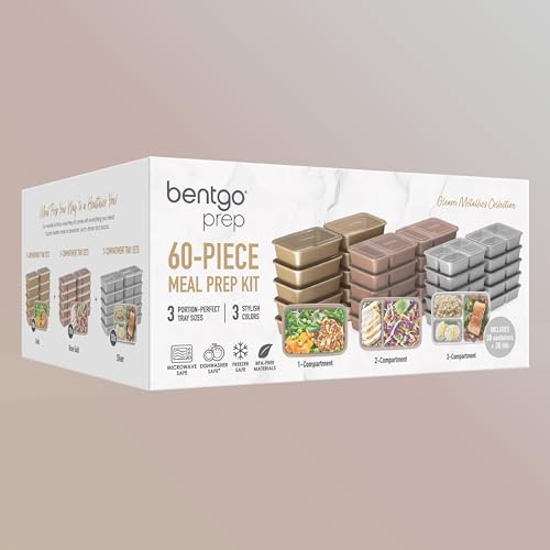 Bentgo Prep 60-Piece Meal Prep Kit - Reusable PFAS & BPA-Free Food Containers, 1-Compartment, 2-Compartment, & 3-Compartments - Microwave, Freezer, & Dishwasher Safe (Gleam Metallics) - color: Gleam Metallics