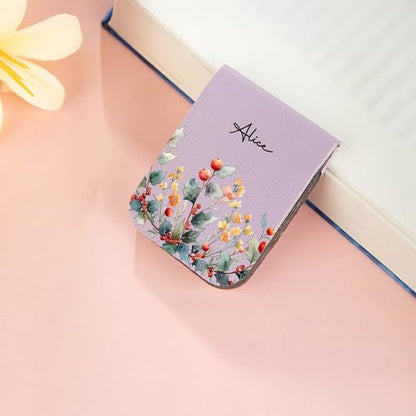 BYFDIY Personalized Magnetic Bookmark Clip Leather Custom Name Watercolor Birth Flower Bookmarks Reading Accessory Gifts for Women Men Book Lovers