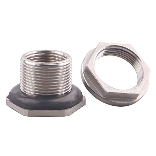 DERNORD 3/4" Female Bulkhead Water Tank Connector Stainless Steel Bulkhead Fittings Pack of 2 - size: 3/4 Inch, style: Pack of 2
