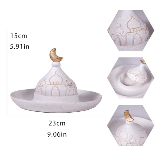 Ramadan Eid Home Decorations for Home 2025 Gold and White Mosque Tower Islamic Eid Mubarak decore - size: 9.06*9.06*5.91in