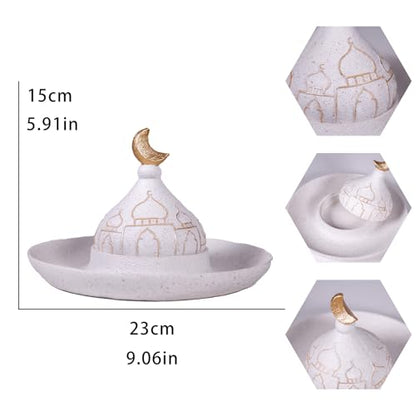 Ramadan Eid Home Decorations for Home 2025 Gold and White Mosque Tower Islamic Eid Mubarak decore - size: 9.06*9.06*5.91in