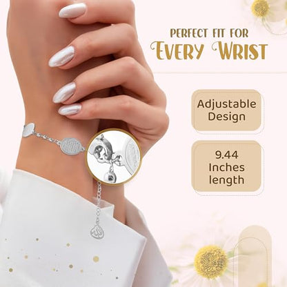 Elegant Ayatul Kursi Bracelet with Allah Pendant - Perfect Islamic Gifts Islamic Jewerly for Women: Ramadan New Year Special Arabic Bracelet - color: Silver