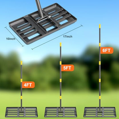 Lawn Leveling Rake, 60 Inch Adjustable Long Handle Leveling Rake, Black Heavy Duty & 1 Inch Diameter Stainless Steel Handle Lawn Rakes, Lawn Leveler Tool for Soil Grass Golf Field Yard - style: 60 inch