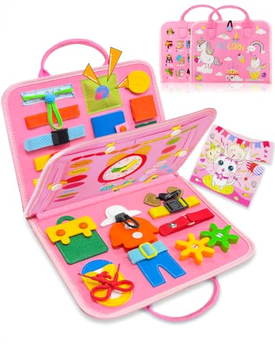 Exorany Busy Board Montessori Toys for Toddler Girl Birthday Gift Busy Book - style: Pink/P4