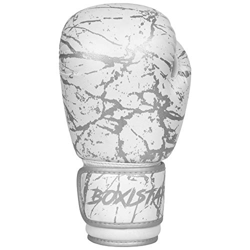 Athllete Boxistar Boxing Gloves - Men's & Women's, 8 oz to 16 oz with Optimal Padding - color: White/Metallic Silver, size: 14 oz