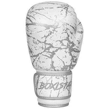 Athllete Boxistar Boxing Gloves - Men's & Women's, 8 oz to 16 oz with Optimal Padding - color: White/Metallic Silver, size: 14 oz