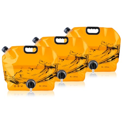 Water Jug Camping 2.1 Gallon Collapsible with Spigot, BPA Free Portable Water Pouch Foldable Water Bags for Outdoor Hiking, Travel and Emergency & Water Storage Containers (Orange-3Pcs) - color: Orange-3Pcs