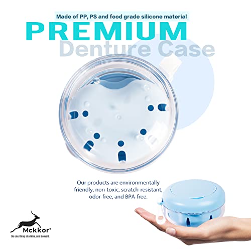 Retainer Case, Retainer Cleaner Case, Definitely No-Leak Denture Case Denture Bath Box for Traveling Perfectly, Denture Cup with Strainer & Mirror(Blue) - color: Blue