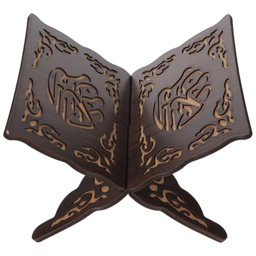 BESTOYARD Carved Wooden Quran Book Stand, Decorative Rehal Holder for Holy Bible Display & Prayer Books, Foldable Muslim Prayer Islamic Eid & Ramadan, 8.3 * 9.4 Inch
