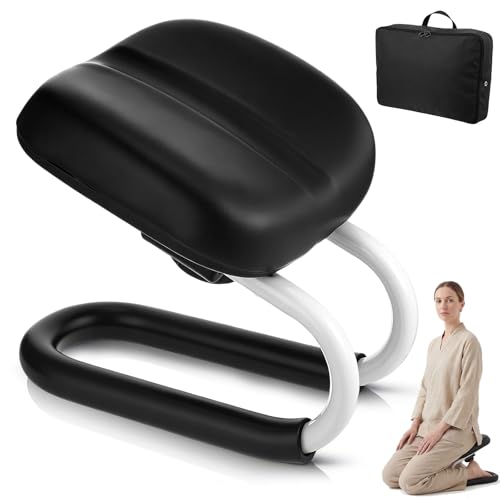 SiliFine Meditation Bench with Carrying Bag, 3 Level Adjustable Metal Meditation Stool, Non-Slip Prayer Kneeling Stool with Cushion, Ergonomic Prayer Chair for Meditations Yoga(Black) - color: Black