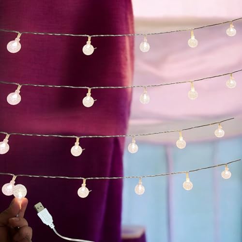 Globe String Lights, Crystal Crackle Ball LED String Lights, Indoor Holiday String Lights, String Lights Safe USB Decor Party Supply Festive Chrismtas Decorations Fall Decor - Warm White - color: 10pc - Fanous Led