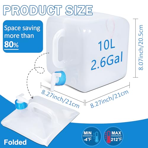 ASEVAT 2 Pcs 2.6Gallons Water Storage Cube, BPA-Free Collapsible Water Container with Spigot, Leak-Proof Food-Safe Portable Water Jug for Camping, Hiking, Backpacking & Emergency Survival Kits - size: 2.6Gal