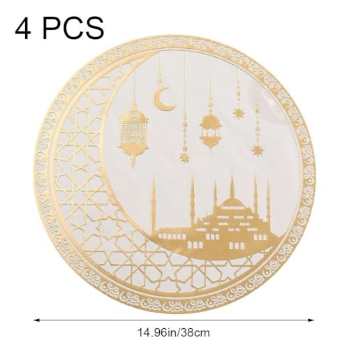 Sanfly Ramadan Placemat 4pcs Eid Mubarak Placemat Gold Moon Star Dining Table Place Mat for Islam Muslim Festival Party