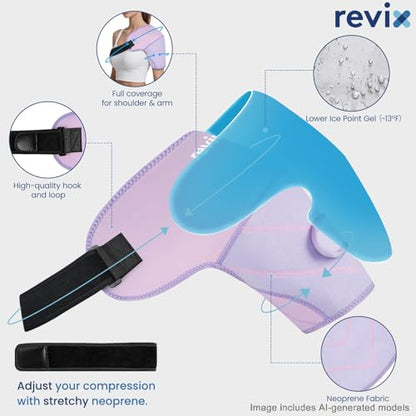 REVIX Shoulder Ice Pack Wrap, 2 Gel Packs+1 Shoulder Brace for Rotator Cuff and Arm, Reusable Gel Cold Therapy Wrap for Discomfort Relief & Muscle Relaxation, Easy to Wear & Remove, Purple - size: Medium, style: Purple, 2 Gel Packs+1 Shoulder Brace