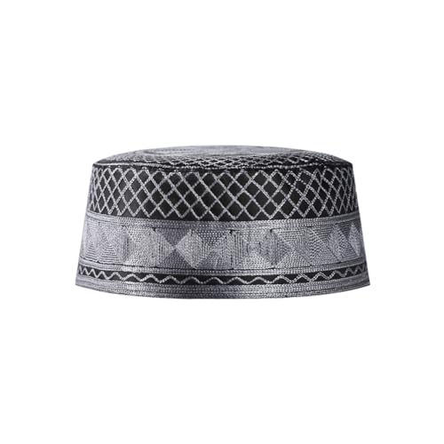 haozaikeji 4pcs Men's Muslim Prayer Kufi Hat Embroidered Islamic Prayer Cap Arabian Omani Turkish Praying Caps Eid Topi Hat - color: White+coffee+grey+dark-grey