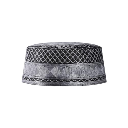 haozaikeji 4pcs Men's Muslim Prayer Kufi Hat Embroidered Islamic Prayer Cap Arabian Omani Turkish Praying Caps Eid Topi Hat - color: White+coffee+grey+dark-grey