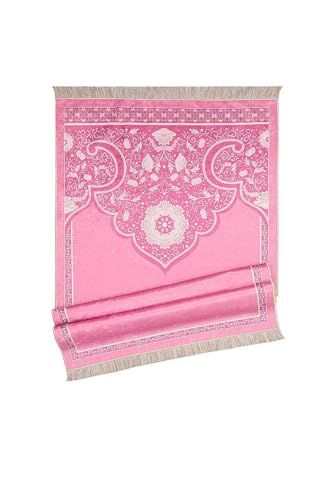 Prayer Rug Velvet Carpet Mat Pink Polyester Chenille Base Non-Slip Soft Comfortable Islamic Muslim Prayer Rug for Women Girls One Size - Pink, One Size