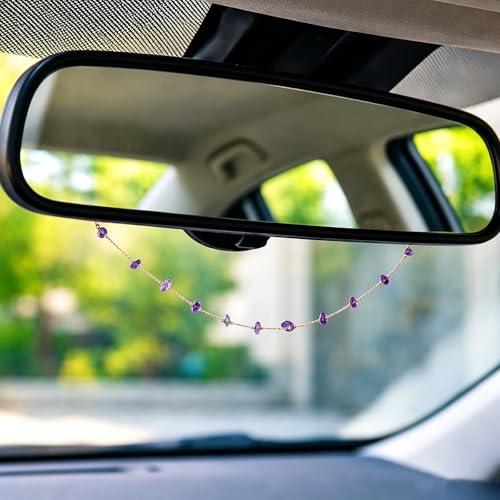 Natural Stone Rearview Mirror Charm Boho Aesthetic Purple - color: Purple Crystal Stone