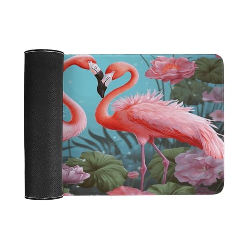 Large Size Gaming Mouse Pad Flamingo Love Flowers Desk Mat Non-Slip Base Waterproof Desktop Writing Pad for Office Home - color: Flamingo Love Flowers, size: 40X75cm