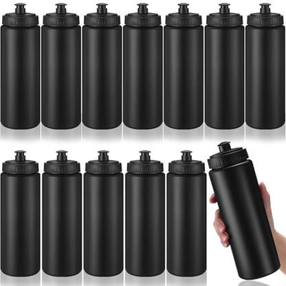 LemonRoad 12 Pack Squeeze Water Bottles Reusable 20 oz Plastic Sports Water Bottle with Pull Top Lid, Bike Cycling Gym Sport, Dishwasher Safe (Black) - color: Black
