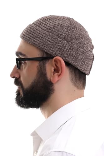 ihvan online Kufi Hats for Men, Taqiya, Takke, Turkish Muslim Winter Velvet Roll-up Edge Prayer Skullcaps, Islamic Gifts - color: Brown